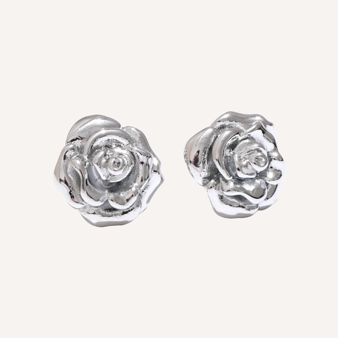 Silver earrings shaped like a rose. The perfect forever rose 